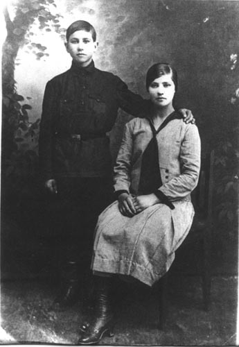 Ida Schmidtke age 16 and her brother Theodore age 14. Circa 1928; Vohlynia, Ukraine.
